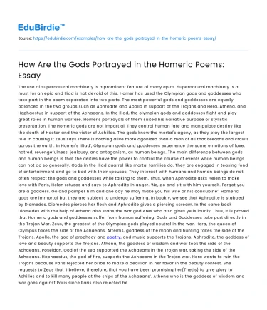 How Are the Gods Portrayed in the Homeric Poems: Essay