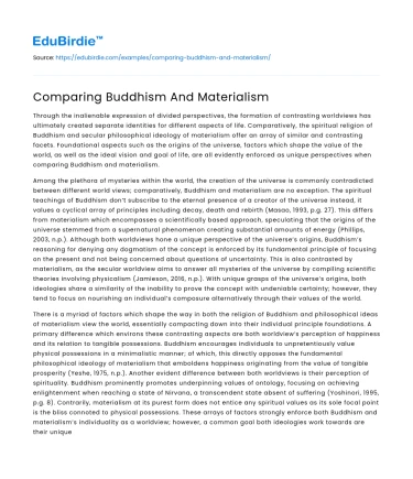 Comparing Buddhism And Materialism