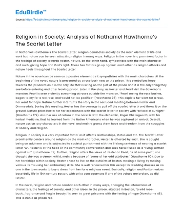 Religion in Society: Analysis of Nathaniel Hawthorne’s The Scarlet Letter