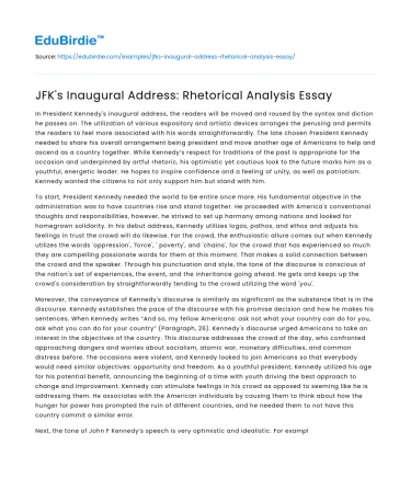 JFK’s Inaugural Address: Rhetorical Analysis Essay