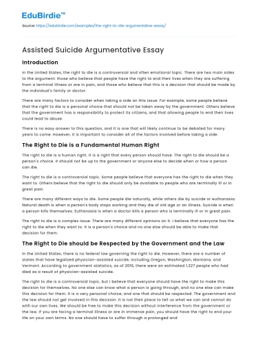 Assisted Suicide Argumentative Essay