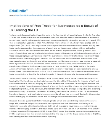 Implications of Free Trade for Businesses as a Result of UK Leaving the EU