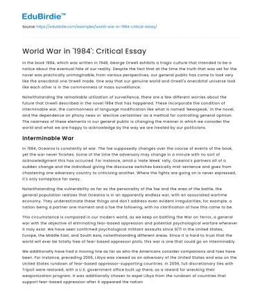 World War in ‘1984’: Critical Essay
