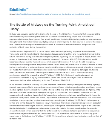 The Battle of Midway as the Turning Point: Analytical Essay