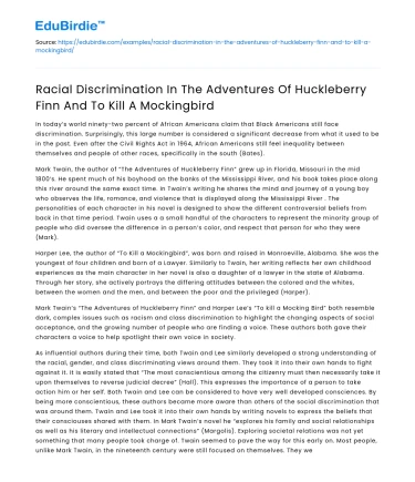 Racial Discrimination in Huckleberry Finn & To Kill a Mockingbird