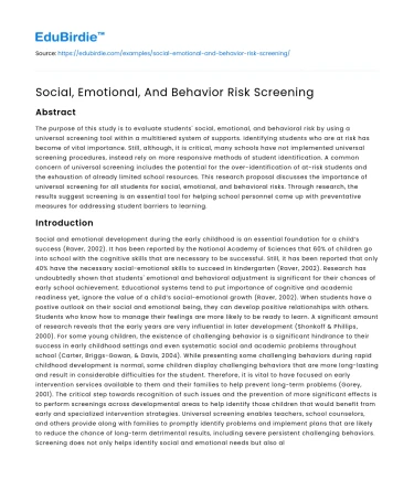 Social, Emotional, And Behavior Risk Screening