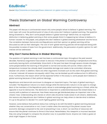 Thesis Statement on Global Warming Controversy