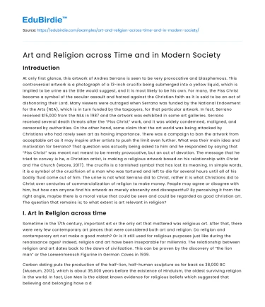 Art and Religion across Time and in Modern Society