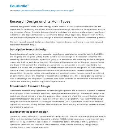 Research Design and Its Main Types