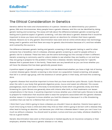 The Ethical Consideration In Genetics