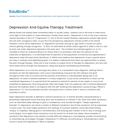 Depression And Equine Therapy Treatment