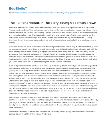 The Puritans Values In The Story Young Goodman Brown