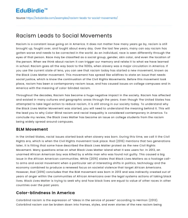 Racism Leads to Social Movements