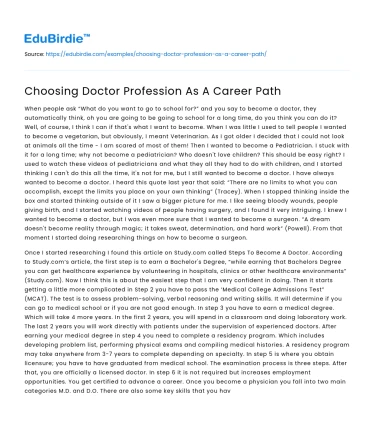 Choosing Doctor Profession As A Career Path