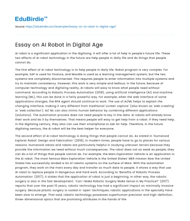 Essay on AI Robot in Digital Age