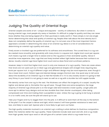 Judging The Quality of Oriental Rugs