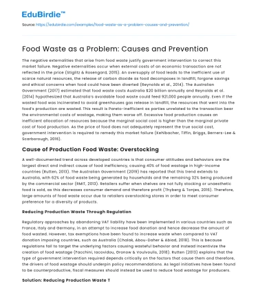 Food Waste as a Problem: Causes and Prevention