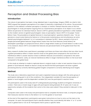 Perception and Global Processing Bias