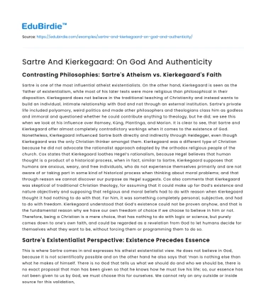 Sartre And Kierkegaard: On God And Authenticity