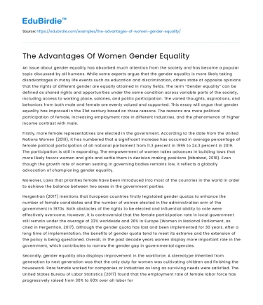 The Advantages Of Women Gender Equality