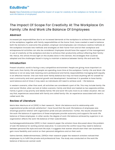 Workplace creativity impact on family/work life balance