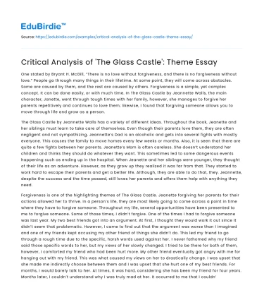 Critical Analysis of ‘The Glass Castle’: Theme Essay