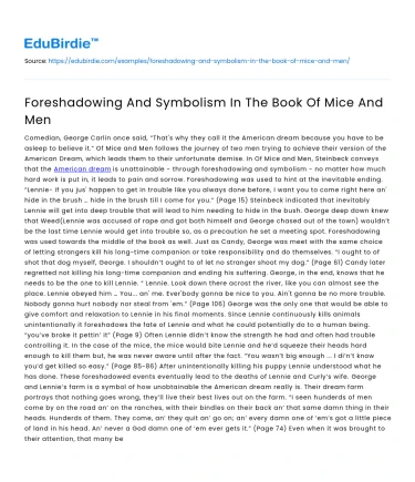Foreshadowing And Symbolism In The Book Of Mice And Men