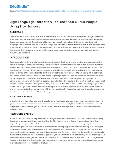 Sign Language Detection For Deaf And Dumb People Using Flex Sensors