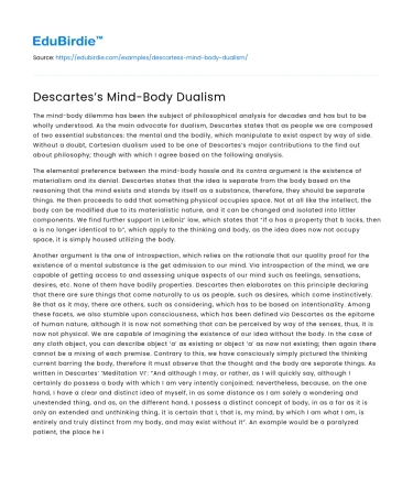 Descartes’s Mind-Body Dualism