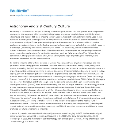 Astronomy And 21st Century Culture