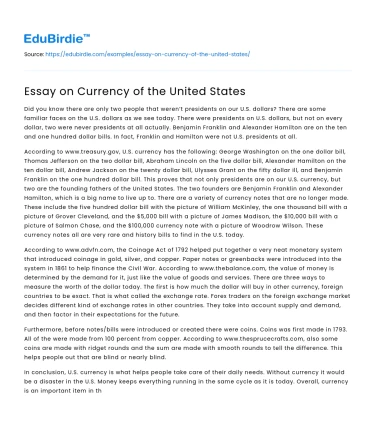 Essay on Currency of the United States