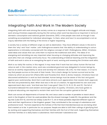 Integrating Faith And Work In The Modern Society