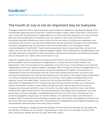 The Fourth of July Is not an Important Day for Everyone