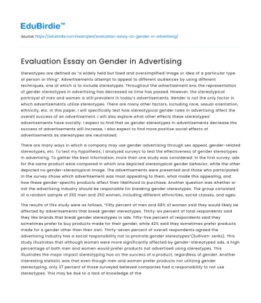 Evaluation Essay on Gender in Advertising