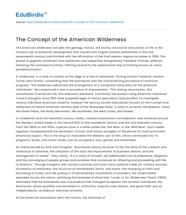 The Concept of the American Wilderness