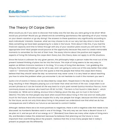 The Theory Of Carpe Diem