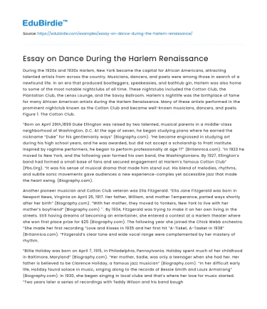 Essay on Dance During the Harlem Renaissance