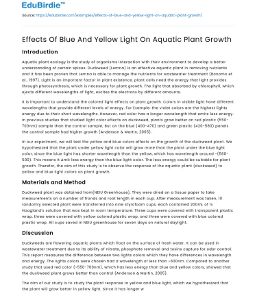 Effects Of Blue And Yellow Light On Aquatic Plant Growth