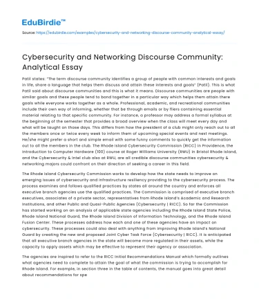 Cybersecurity and Networking Discourse Community: Analytical Essay