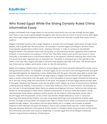 Who Ruled Egypt While the Shang Dynasty Ruled China: Informative Essay