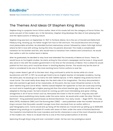 The Themes And Ideas Of Stephen King Works
