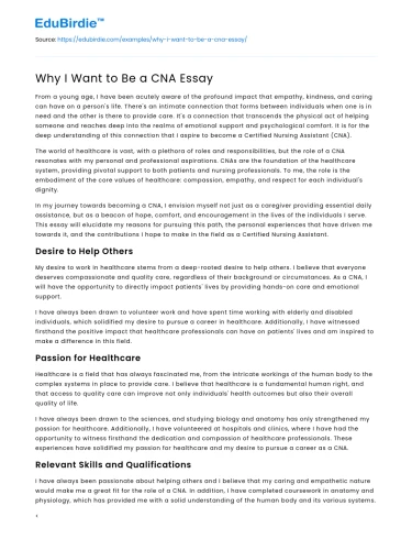 Why I Want to Be a CNA Essay