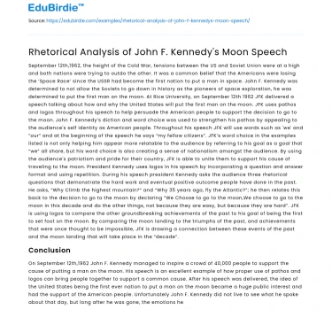 Rhetorical Analysis of John F. Kennedy’s Moon Speech