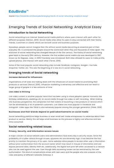 Emerging Trends of Social Networking: Analytical Essay