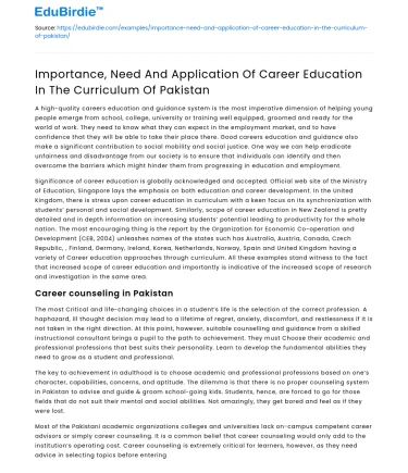 Career Education: Vital in Pakistan’s Curriculum