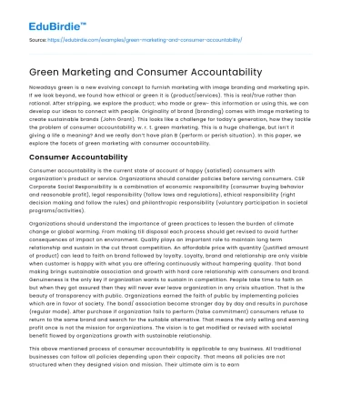 Green Marketing and Consumer Accountability