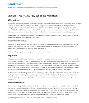 Should The NCAA Pay College Athletes?