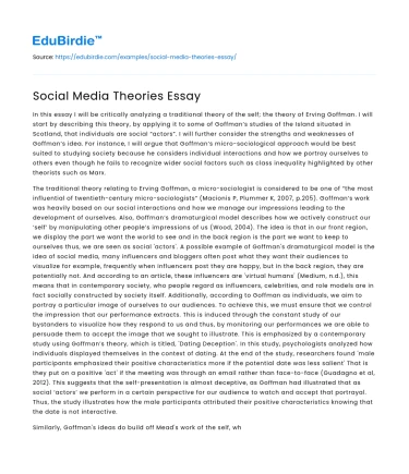 Social Media Theories Essay