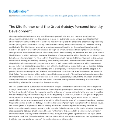 The Kite Runner and The Great Gatsby: Personal Identity Development
