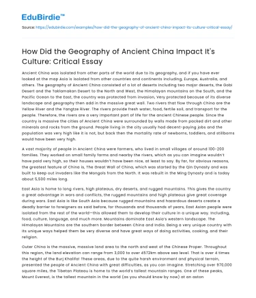 How Did the Geography of Ancient China Impact It’s Culture